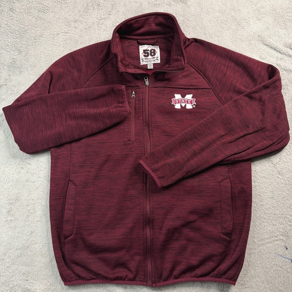 58 Sports Mississippi State Bulldogs Full Zip Jacket Mens Large Maroon MSU NCAA